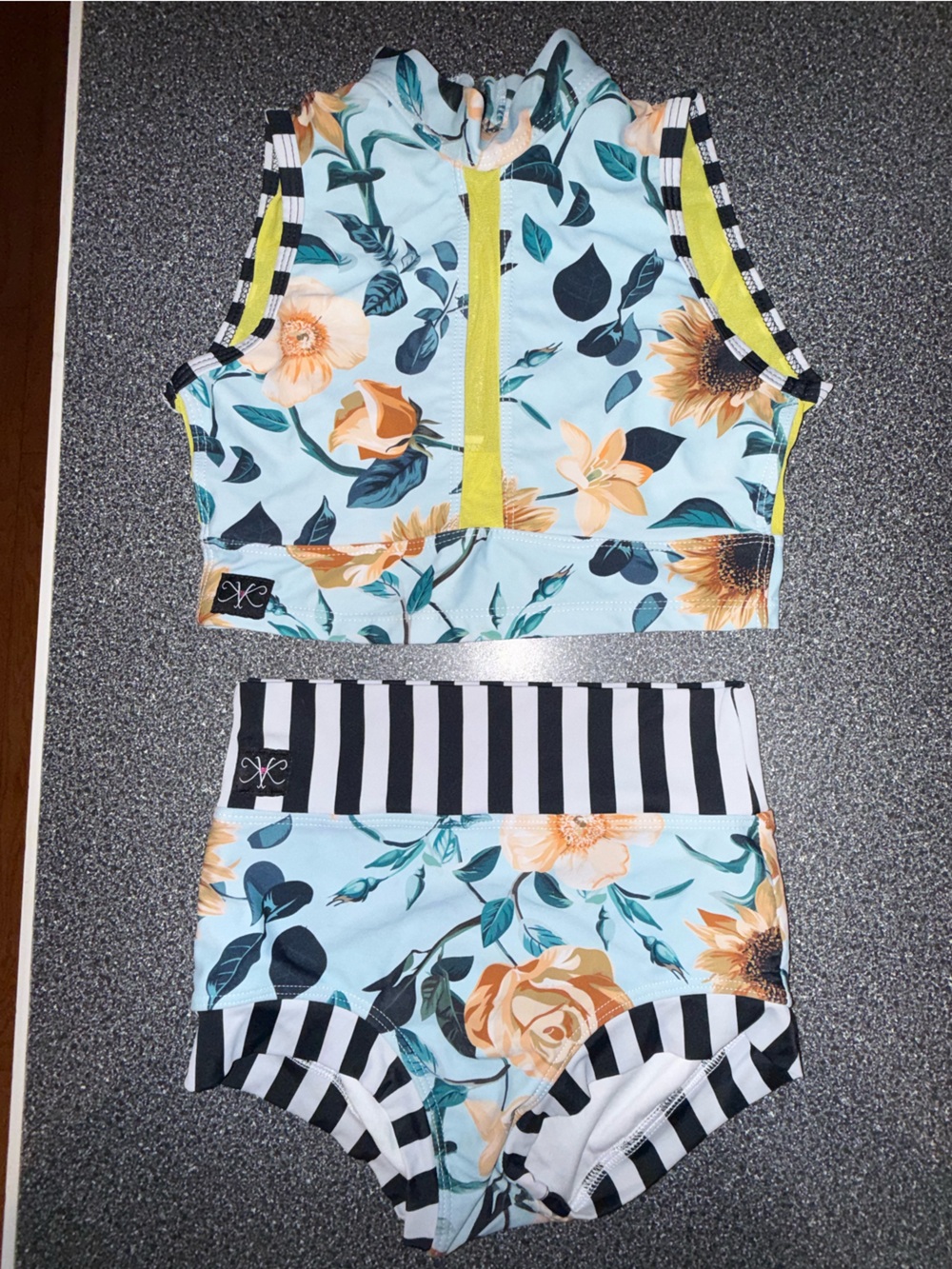 Kandi Kouture Dance Set Top Size CXL, Bottom Size CL Floral and Stripes